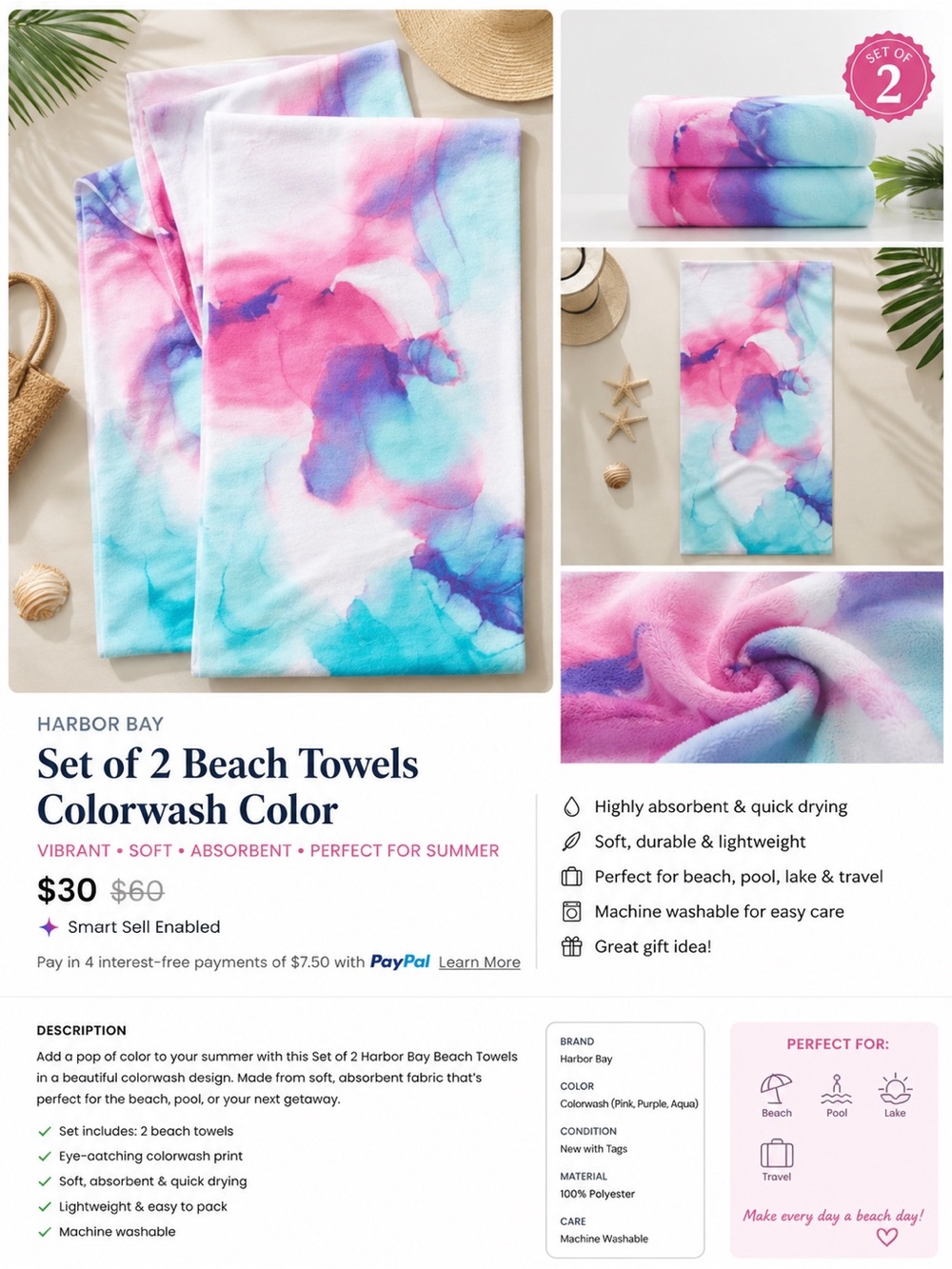Set of 2 Beach Towels Colorwash Color